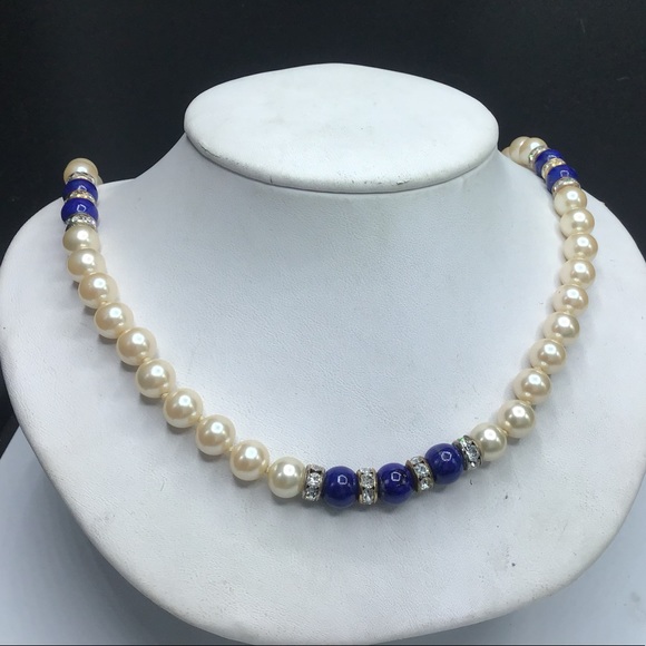 🌺Vintage Pearl & Lapis Necklace - Picture 14 of 15